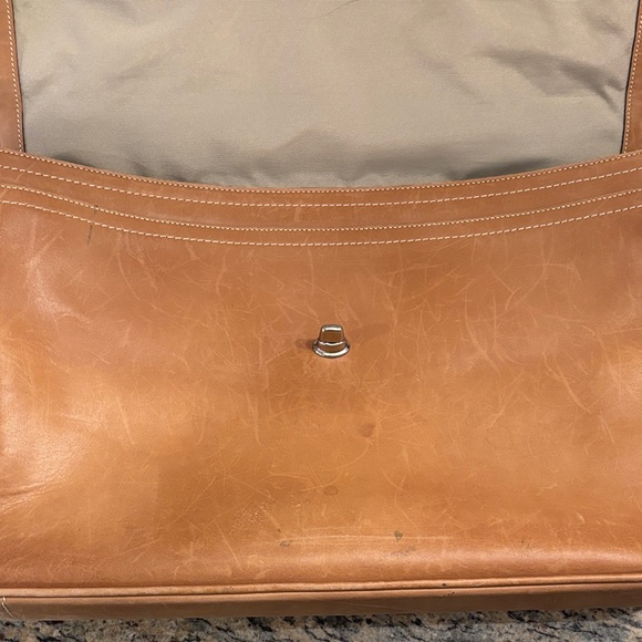 Vintage Coach Tan Leather Briefcase Messenger Bag Turnlock Laptop Bag - Picture 4 of 12